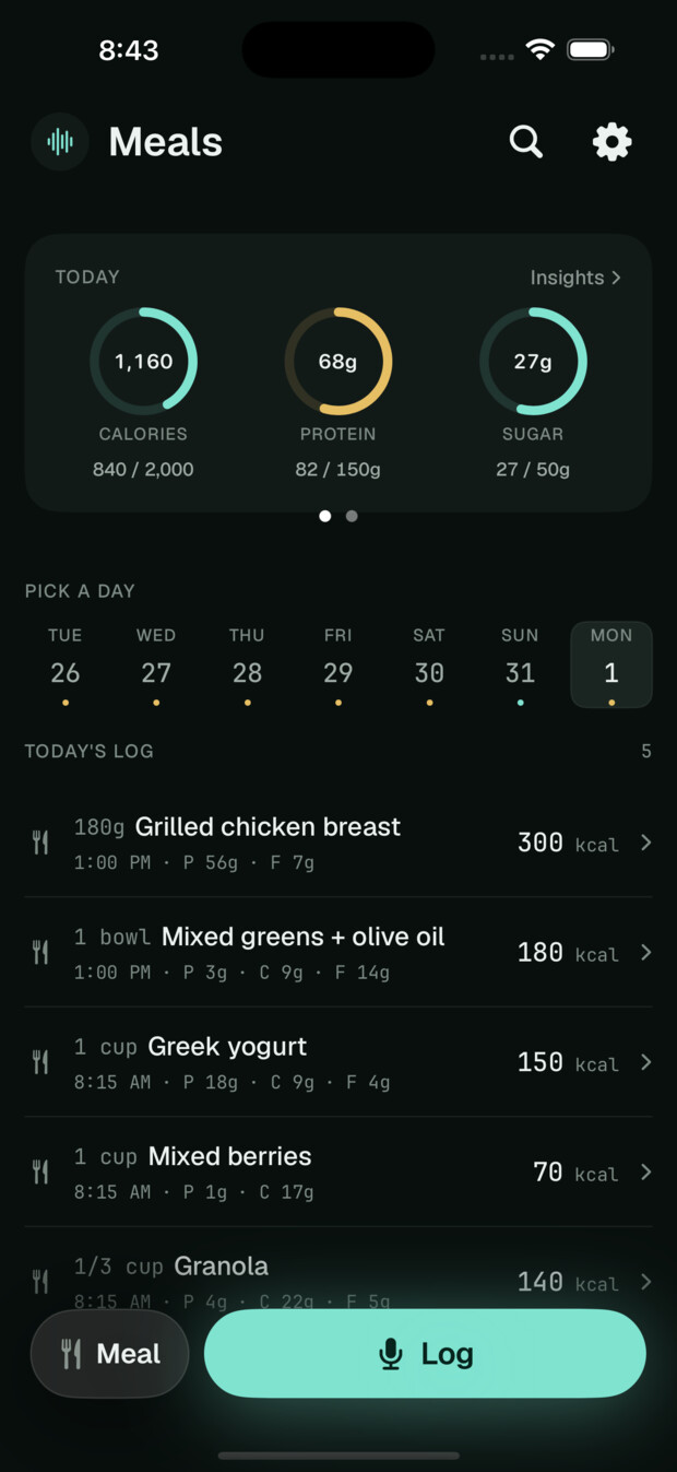 Meals logged by voice